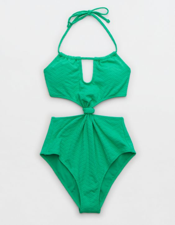 Aerie Jacquard Cut Out Knot One Piece Swimsuit