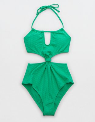 Aerie Jacquard Cut Out Knot One Piece Swimsuit