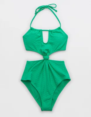 Aerie Jacquard Cut Out Knot One Piece Swimsuit