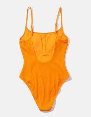 Aerie Traje de Baño One Piece Arrugado con Cobertura Completa y Cuello Caído