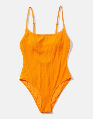 Aerie Traje de Baño One Piece Arrugado con Cobertura Completa y Cuello Caído