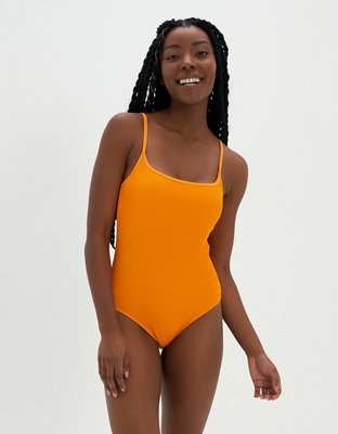 Aerie Traje de Baño One Piece Arrugado con Cobertura Completa y Cuello Caído