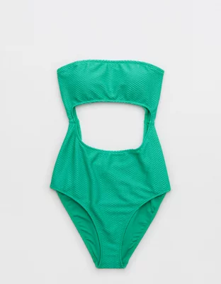 Aerie Jacquard Cut Out Strapless One Piece Swimsuit