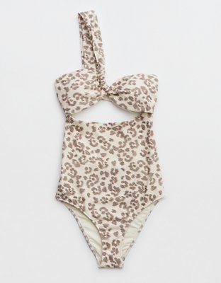 Aerie Traje de baño one piece bandeau de leopardo con un solo hombro
