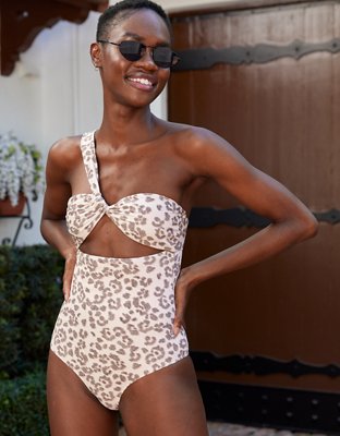 Leopard one best sale shoulder swimsuit