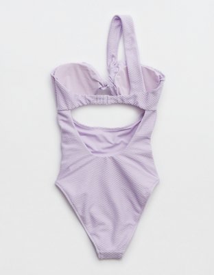 Aerie Jacquard One Shoulder Bandeau One Piece Swimsuit