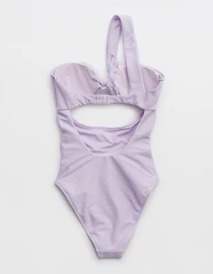 Aerie Jacquard One Shoulder Bandeau One Piece Swimsuit
