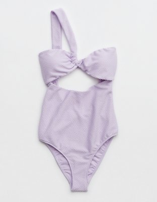Aerie Jacquard One Shoulder Bandeau One Piece Swimsuit