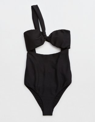 Aerie Traje de baño one piece bandeau de jacquard con un solo hombro
