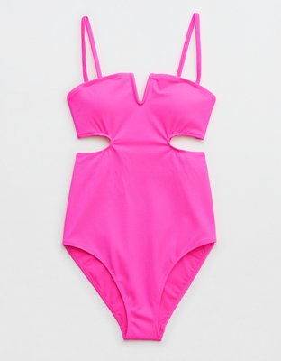 Aerie Traje de baño one piece calado de piqué con brillo y aro en V
