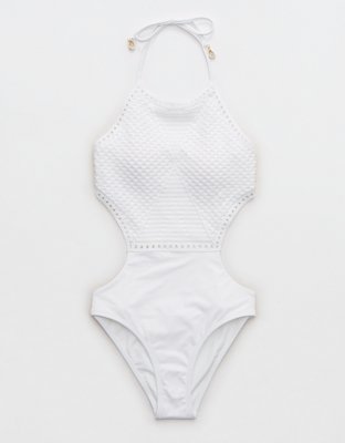 Aerie Traje de baño one piece halter de crochet
