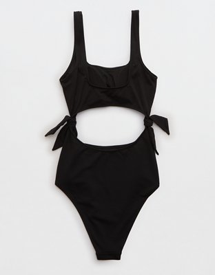 Aerie Pique Cut Out Scoop One Piece Swimsuit 