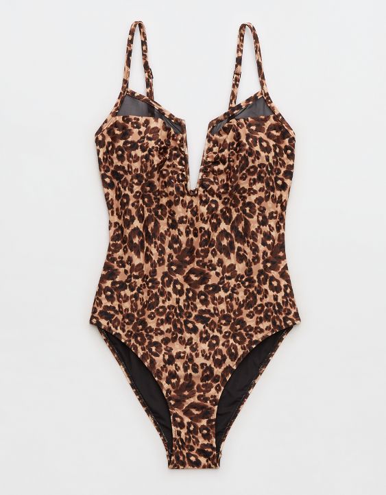 Aerie Top de Bikini Tipo Bandeau de Leopardo y Aro en V