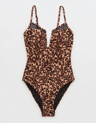 Aerie Leopard Mesh V Wire Bandeau Bikini Top