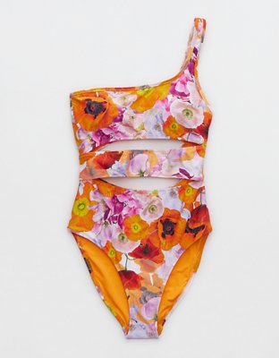 Aerie Traje de baño one piece con calado y un solo hombro