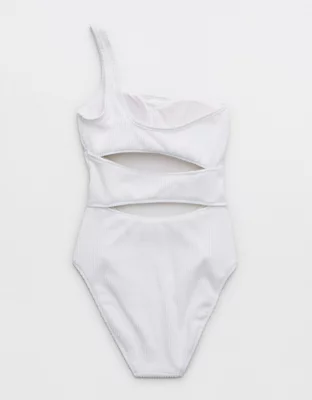 Aerie Crinkle Cut Out One Shoulder One Piece Swimsuit