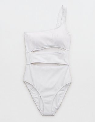 Aerie Crinkle Cut Out One Shoulder One Piece Swimsuit