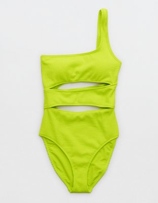 Aerie Crinkle Cut Out One Shoulder One Piece Swimsuit