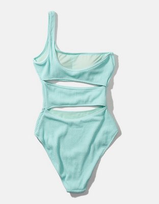 Aerie Crinkle Cut Out One Shoulder One Piece Swimsuit