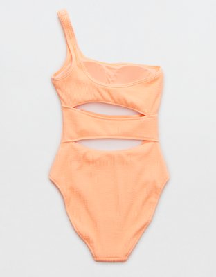 Aerie Crinkle Cut Out One Shoulder One Piece Swimsuit