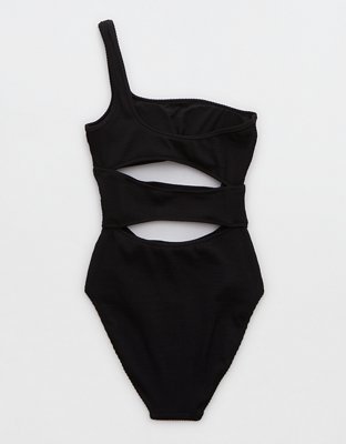 Aerie Crinkle Cut Out One Shoulder One Piece Swimsuit