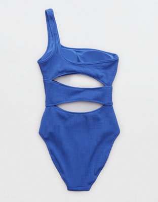 Aerie Crinkle Cut Out One Shoulder One Piece Swimsuit