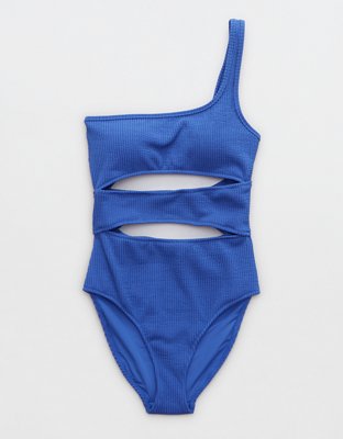 Aerie Crinkle Cut Out One Shoulder One Piece Swimsuit