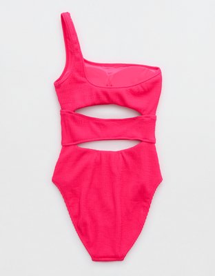 Aerie Crinkle Cut Out One Shoulder One Piece Swimsuit