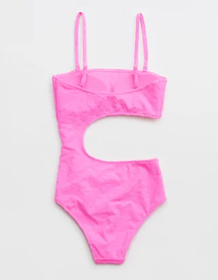 Aerie Terry Cut Out Strapless One Piece Swimsuit