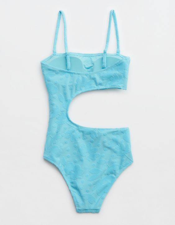 Aerie Terry Cut Out Strapless One Piece Swimsuit