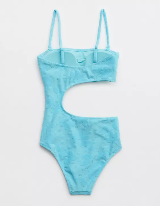 Aerie Terry Cut Out Strapless One Piece Swimsuit