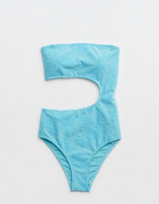 Aerie Terry Cut Out Strapless One Piece Swimsuit
