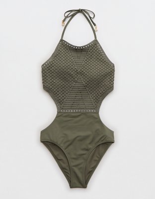 Aerie Crochet Halter One Piece Swimsuit