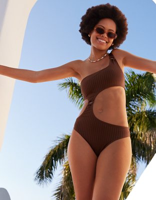 Aerie Ribbed Mix Crossover Cut Out One Piece Swimsuit