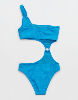 Aerie Wide Rib Cut Out One Shoulder Ring One Piece Swimsuit | Aerie