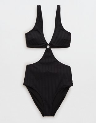 Aerie Wide Rib Cut Out Ring One Piece Swimsuit