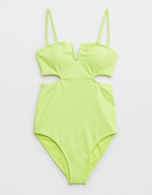 Aerie Traje de baño one piece calado de piqué con brillo y aro en V