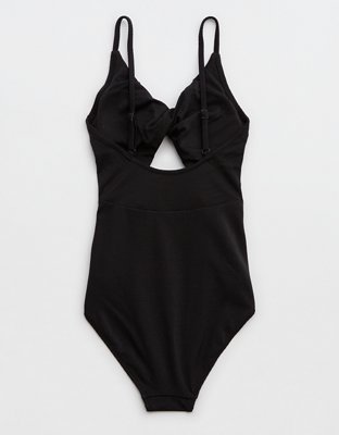 Aerie Shine Pique Twist Scoop One Piece Swimsuit