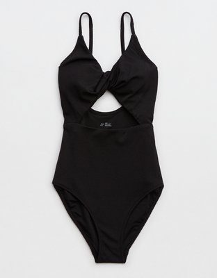 Tie-Shoulder Piqué Underwire One-Piece Swimsuit