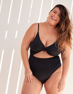 Aerie Shine Pique Twist Scoop One Piece Swimsuit