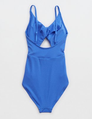 Aerie Shine Pique Twist Scoop One Piece Swimsuit