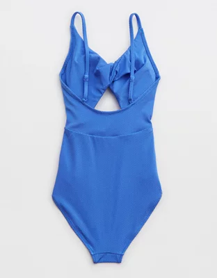 Aerie Shine Pique Twist Scoop One Piece Swimsuit