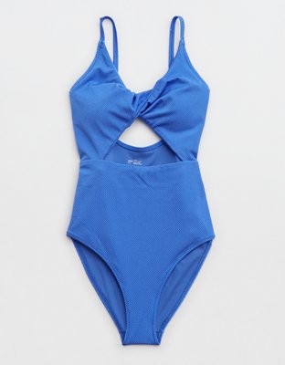 Aerie Shine Pique Twist Scoop One Piece Swimsuit