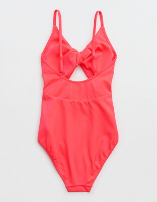 Aerie Shine Pique Twist Scoop One Piece Swimsuit