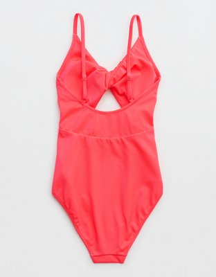 Aerie Shine Pique Twist Scoop One Piece Swimsuit