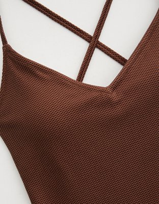 Aerie Shine Pique Strappy Back One Piece Swimsuit