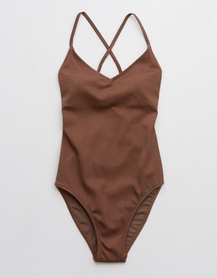 Aerie Shine Pique Strappy Back One Piece Swimsuit