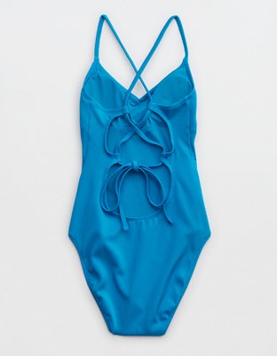 Aerie Shine Pique Strappy Back One Piece Swimsuit