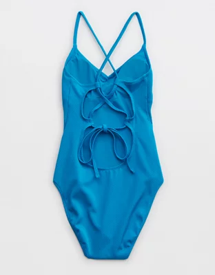 Aerie Shine Pique Strappy Back One Piece Swimsuit