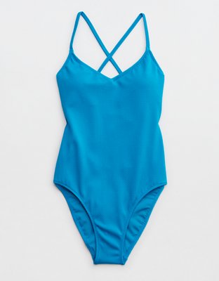 Aerie Shine Pique Strappy Back One Piece Swimsuit